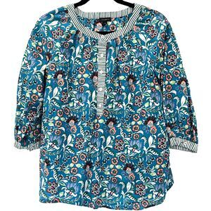 Talbots Womens Teal Flower Print Blouse Size Small